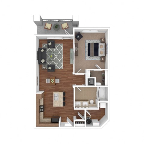 Floor plan for 1 bed, 1 bath, 872 sqft