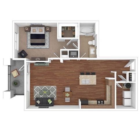 Floor plan for 1 bed, 1 bath, 927 sqft