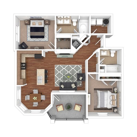 Floor plan for 2 beds, 2 baths, 1111 sqft