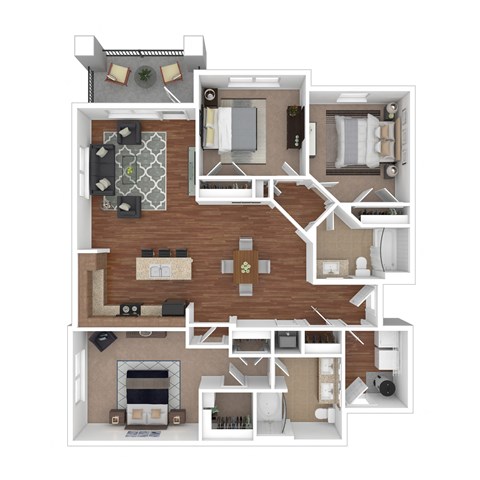 Floor plan for 3 beds, 2 baths, 1369 sqft