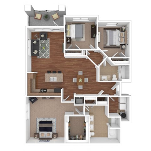 Floor plan for 3 beds, 2 baths, 1518 sqft
