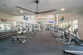 San Antonio apartment for rent - A spacious gym with a variety of equipment including treadmills, weights, and exercise machines.