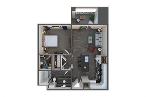 Floor plan for 1 bed, 1 bath, 675 sqft