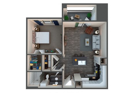 Floor plan for 1 bed, 1 bath, 716 sqft