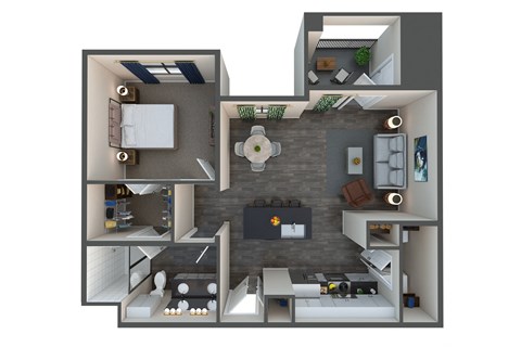 Floor plan for 1 bed, 1 bath, 768 sqft