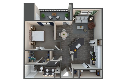 Floor plan for 1 bed, 1 bath, 831 sqft