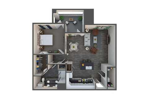 Floor plan for 1 bed, 1 bath, 874 sqft