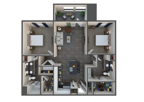 Floor plan for 2 beds, 2 baths, 1111 sqft