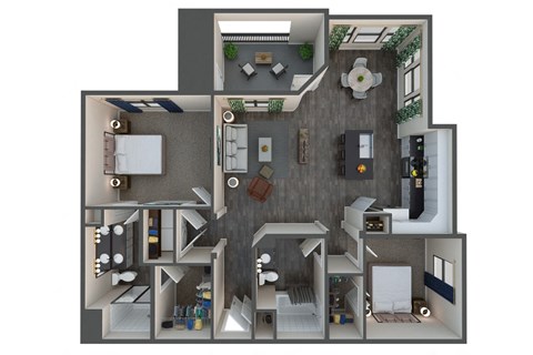 Floor plan for 2 beds, 2 baths, 1175 sqft