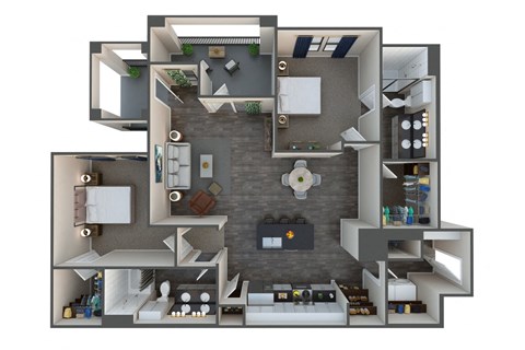 Floor plan for 2 beds, 2 baths, 1259 sqft