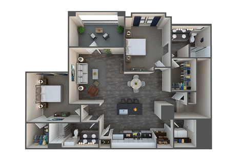 Floor plan for 2 beds, 2 baths, 1409 sqft