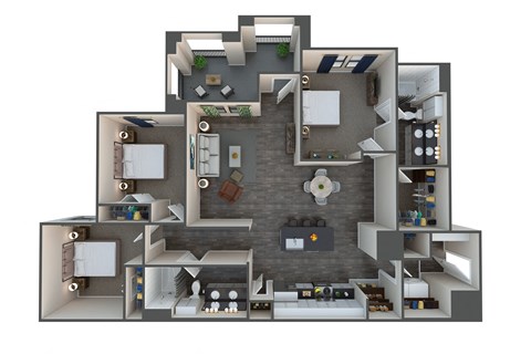 Floor plan for 3 beds, 2 baths, 1423 sqft