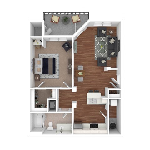 Floor plan for 1 bed, 1 bath, 687 sqft