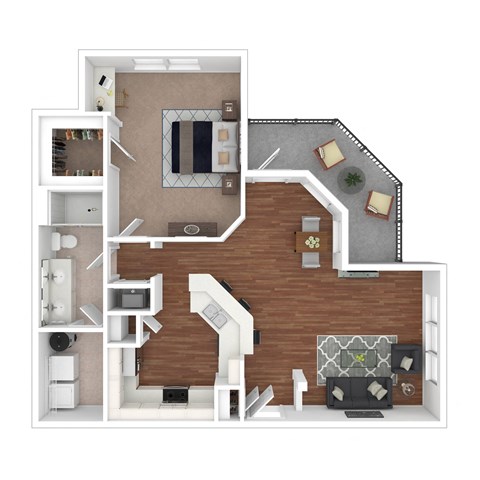 Floor plan for 1 bed, 1 bath, 937 sqft