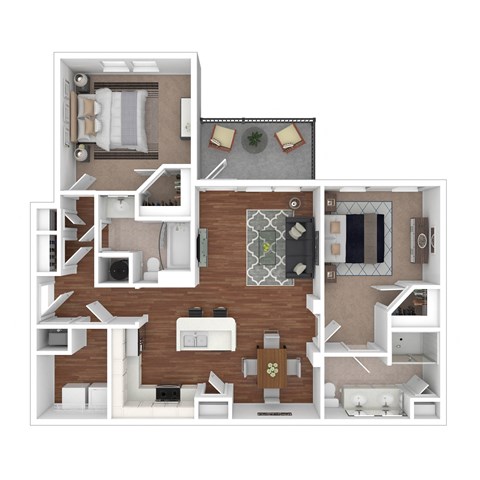 Floor plan for 2 beds, 2 baths, 1178 sqft