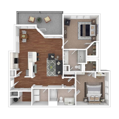Floor plan for 2 beds, 2 baths, 1238 sqft