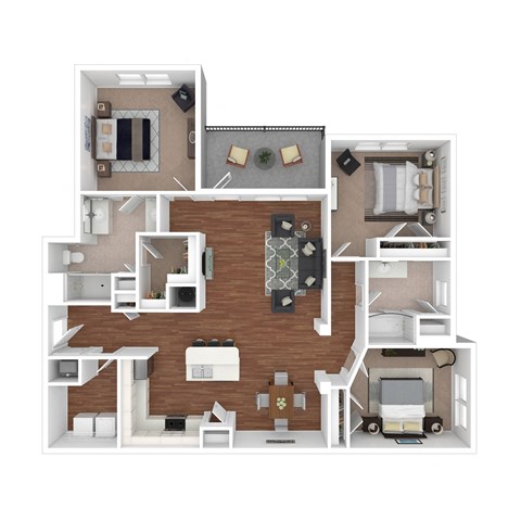 Floor plan for 3 beds, 2 baths, 1420 sqft