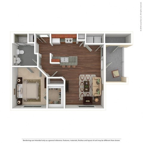 Floor plan for 1 bed, 1 bath, 692 sqft