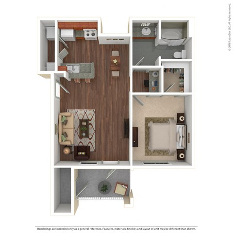 Floor plan for 1 bed, 1 bath, 720 sqft