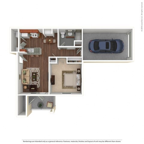 Floor plan for 1 bed, 1 bath, 721 sqft