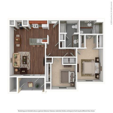 Floor plan for 2 beds, 2 baths, 1025 sqft
