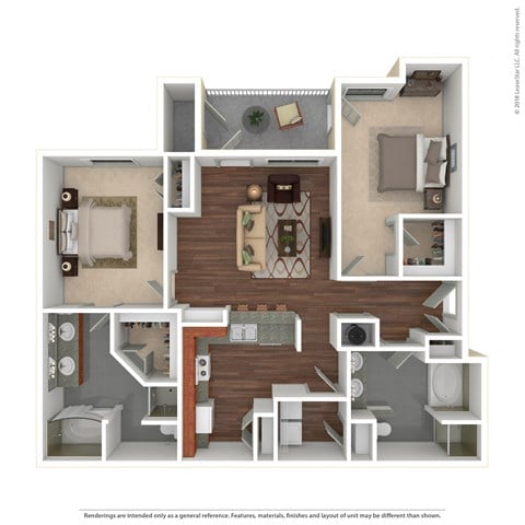 Floor plan for 2 beds, 2 baths, 1137 sqft