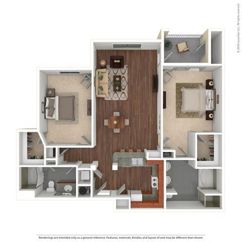 Floor plan for 2 beds, 2 baths, 1202 sqft
