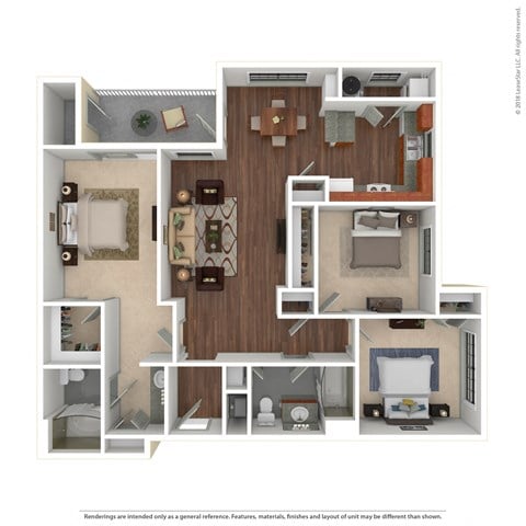 Floor plan for 3 beds, 2 baths, 1204 sqft