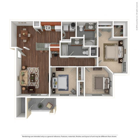 Floor plan for 3 beds, 2 baths, 1209 sqft
