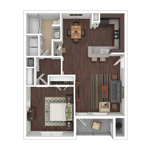 Floor plan for 1 bed, 1 bath, 802 sqft
