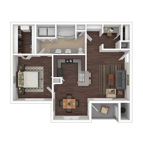 Floor plan for 1 bed, 1 bath, 860 sqft