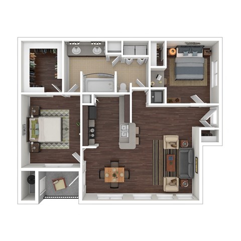 Floor plan for 2 beds, 1 bath, 1031 sqft