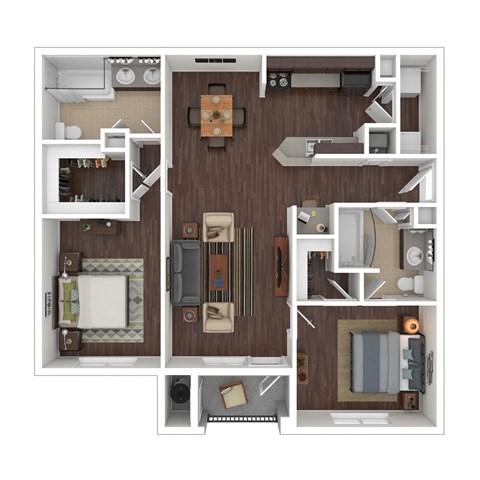 Floor plan for 2 beds, 2 baths, 1253 sqft