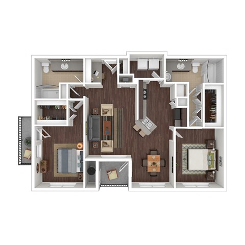 Floor plan for 2 beds, 2 baths, 1300 sqft