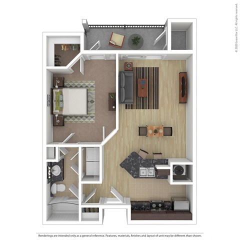 Floor plan for 1 bed, 1 bath, 638 sqft