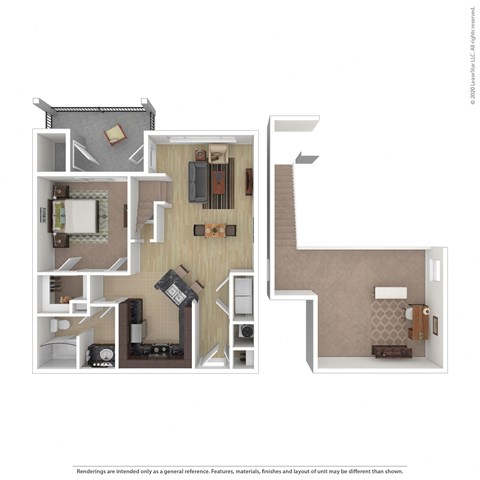 Floor plan for 1 bed, 1 bath, 919 sqft