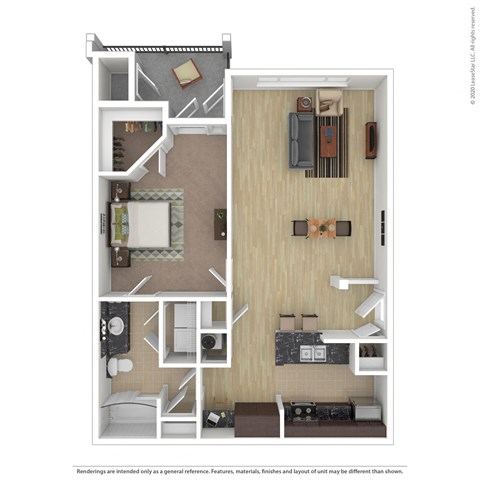 Floor plan for 1 bed, 1 bath, 882 sqft