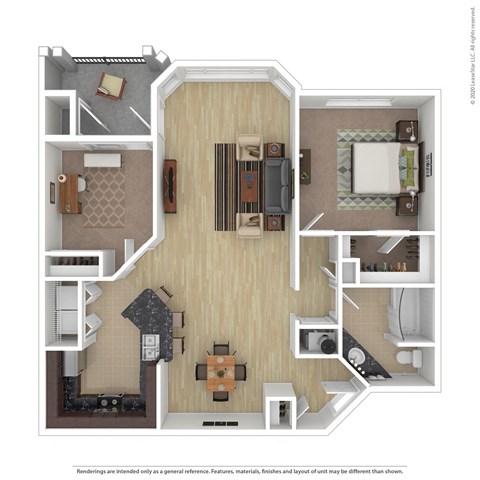 Floor plan for 1 bed, 1 bath, 1013 sqft