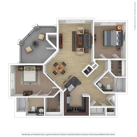 Floor plan for 2 beds, 2 baths, 1156 sqft