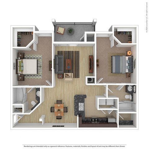Floor plan for 2 beds, 2 baths, 1244 sqft