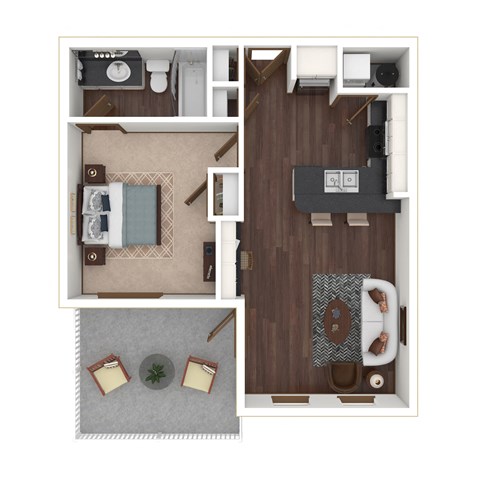 Floor plan for 1 bed, 1 bath, 586 sqft