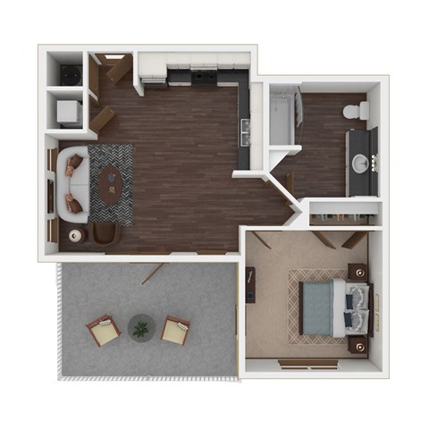 Floor plan for 1 bed, 1 bath, 621 sqft