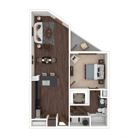 Floor plan for 1 bed, 1 bath, 733 sqft
