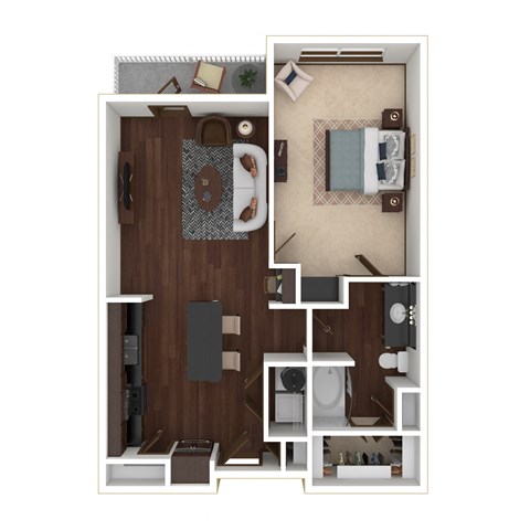 Floor plan for 1 bed, 1 bath, 841 sqft