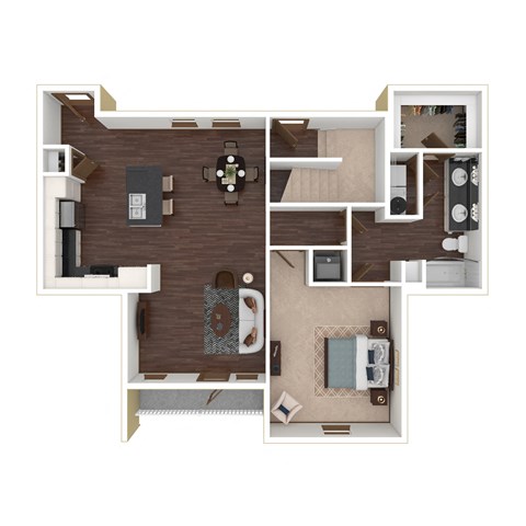 Floor plan for 1 bed, 1 bath, 899 sqft
