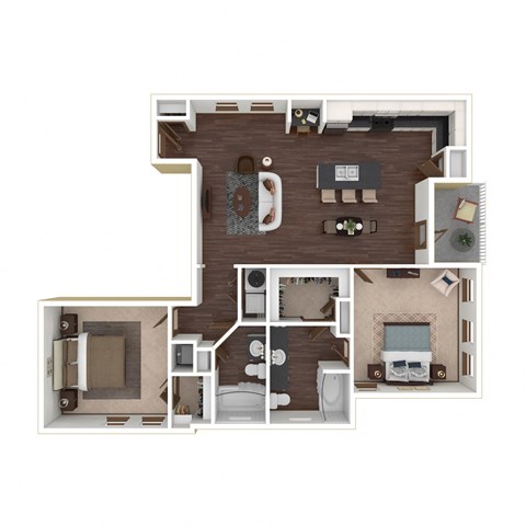 Floor plan for 2 beds, 2 baths, 1092 sqft