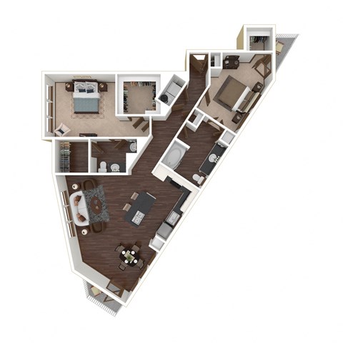 Floor plan for 2 beds, 2 baths, 1317 sqft