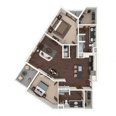 Floor plan for 2 beds, 2 baths, 1317 sqft