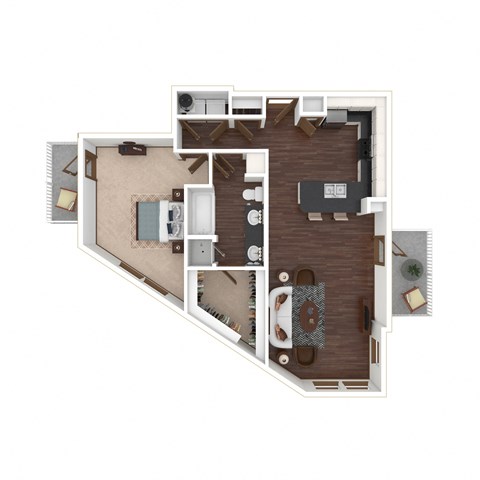 Floor plan for 1 bed, 1 bath, 860 sqft