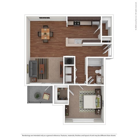 Floor plan for 1 bed, 1 bath, 720 sqft
